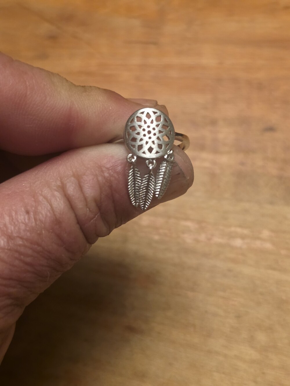 Adjustable Silver Tone Dream Catcher Ring
